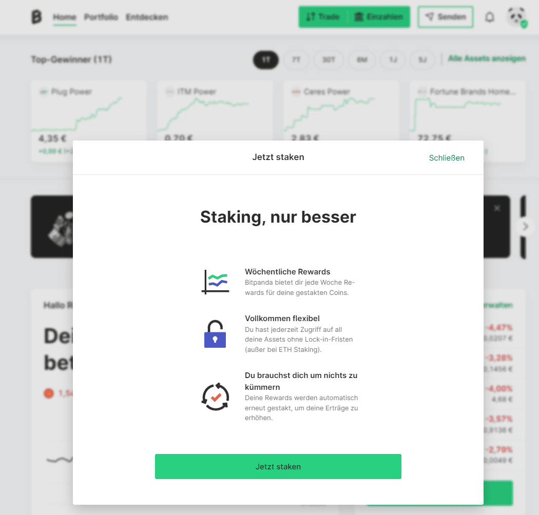 Ethereum-Staking in der Bitpanda-Oberfläche