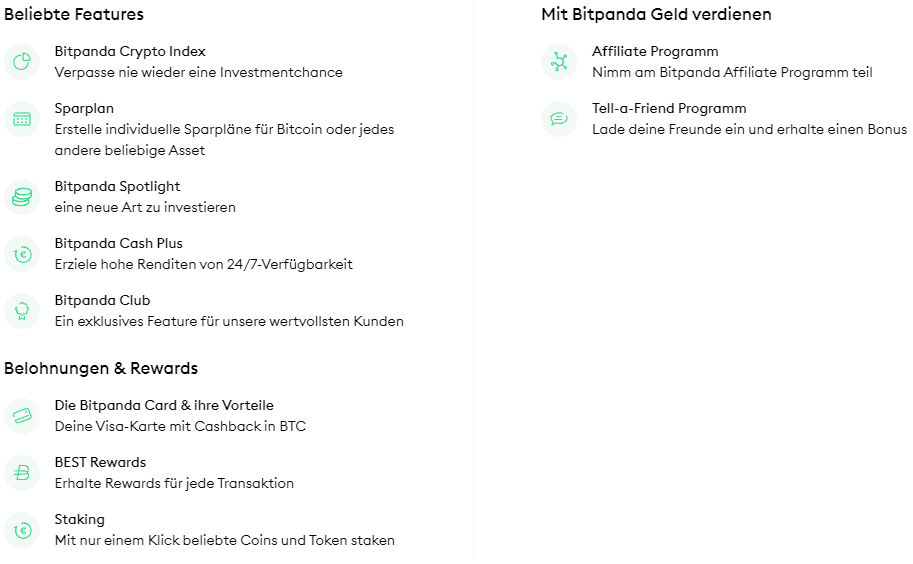 Übersicht weiterer Bitpanda-Funktionen