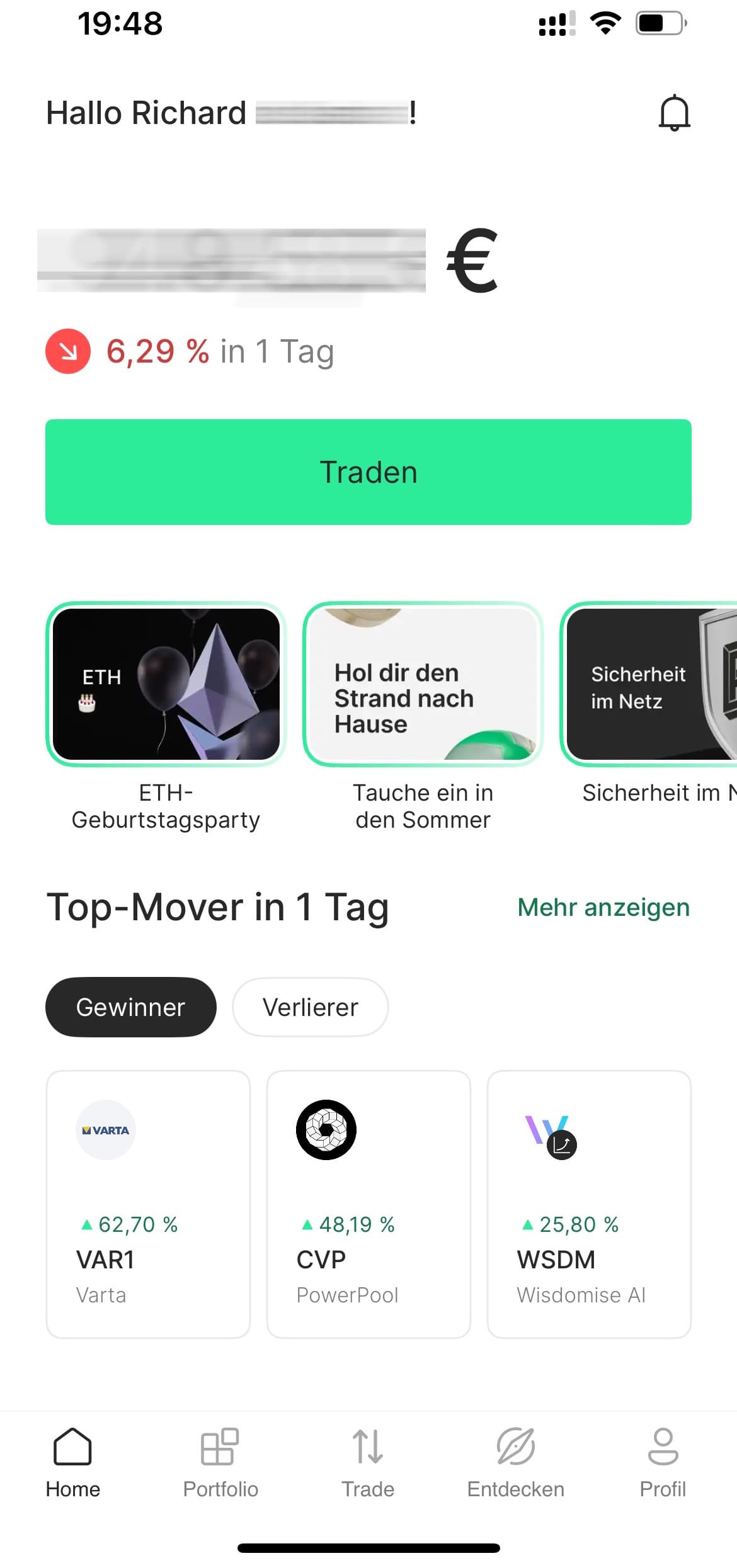 Bitpanda-App auf dem iPhone